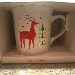 Le Creuset Festive Mug - Red Reindeer and Gold Tree Design